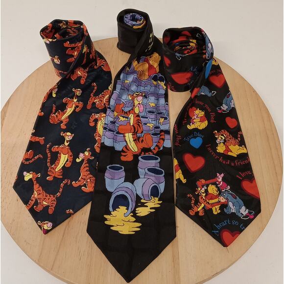 Set Of 3 Cartoon Ties Men's Disney Pooh Polyester/Silk Korea - Picture 1 of 4